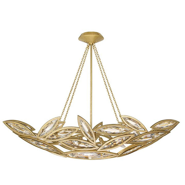 Pendant, Oblong, 7-Light, Florentine Brushed Gold, Hand-Cut Faceted Crystals, 50"W (849640-22ST G9U3)