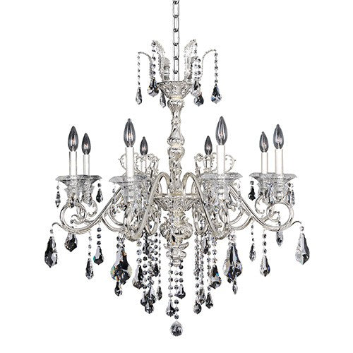 Silver Eight-Light 30-Inch Wide Chandelier with Firenze Clear Crystal