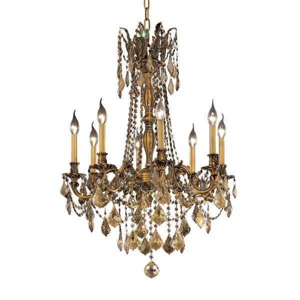 Rosalia French Gold Eight-Light 24-Inch Chandelier with Royal Cut Golden Teak Smoky Crystal