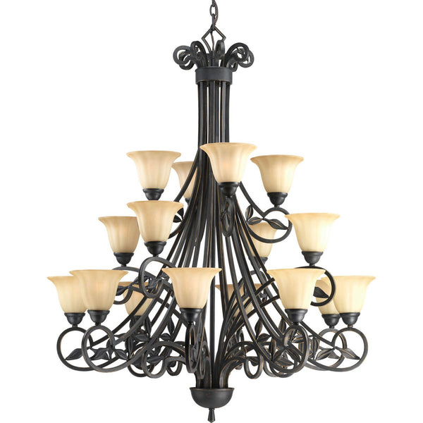 Le Jardin Espresso 16-Light Chandelier with Weathered Sandstone Glass