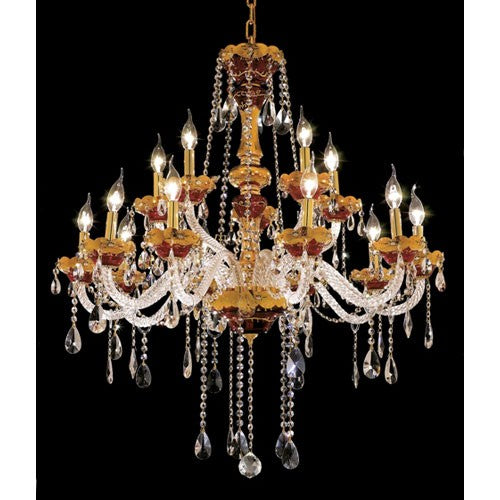 Alexandria Gold Fifteen-Light 35-Inch Chandelier with Royal Cut Clear Crystal