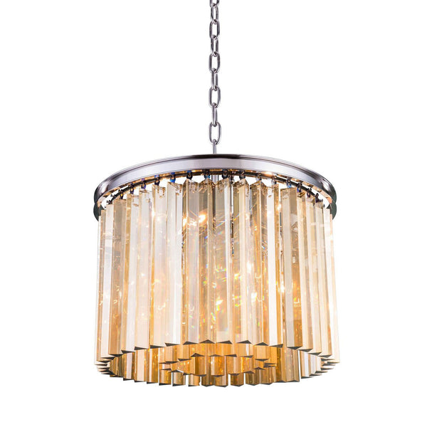 Sydney Polished Nickel Six-Light Pendant with Royal Cut Golden Teak Crystals