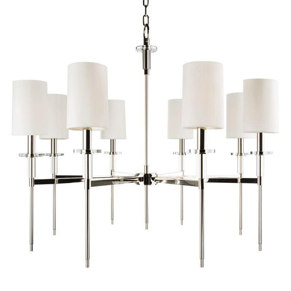 Chandelier, 8-Light, Polished Nickel, Off White Shade, 32"W (8518-PN 9P4AP)