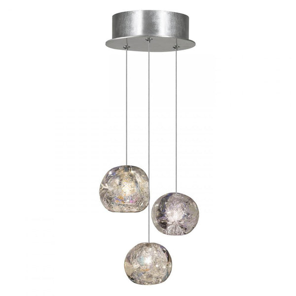 Pendant, Round, 3-Light, LED, Dichroic Glass Crystal, Platinized Silver Leaf Canopy, 9"W (852340-106LD KKAX)