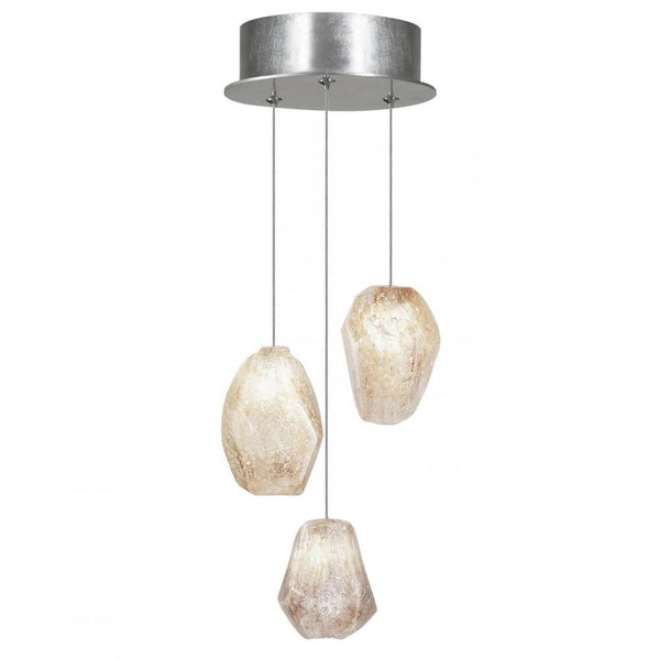 Pendant, Round, 3-Light, LED,  Quartz Glass, Platinized Silver Leaf Canopy, 9"W (852340-14LD KKC2)