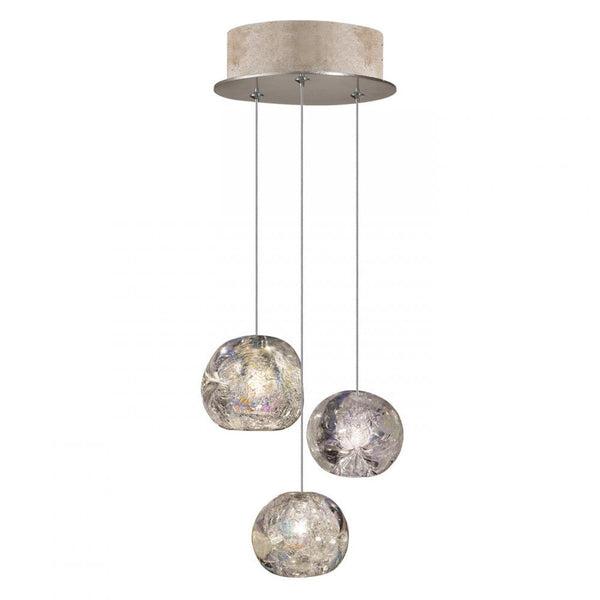 Pendant, Round, 3-Light, LED, Dichroic Glass Crystal, Gold-Toned Silver Leaf Canopy, 9"W (852340-206LD KKC6)