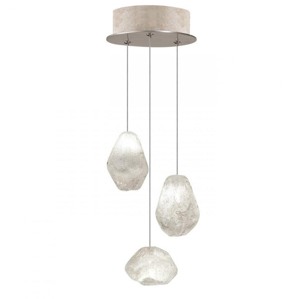 Pendant, Round, 3-Light, LED, Clear Quartz Glass, Gold-Toned Silver Leaf Canopy, 9"W (852340-23LD KL7F)