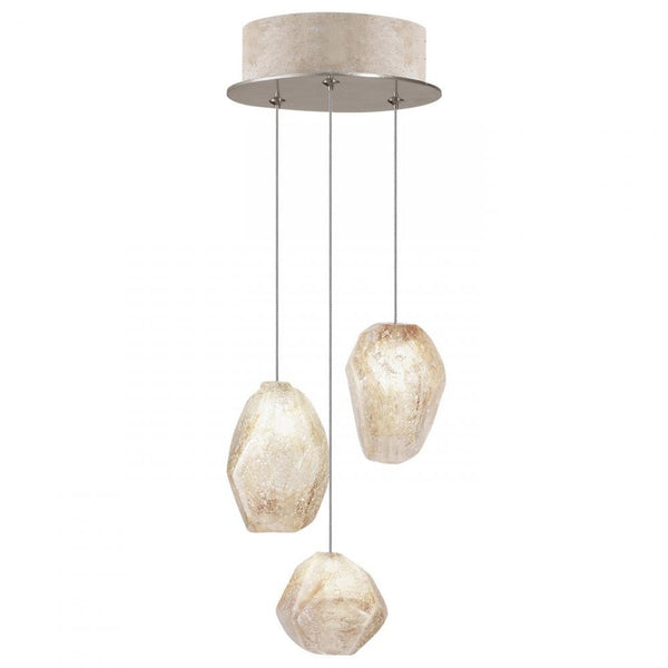 Pendant, Round, 3-Light, LED,  Quartz Glass, Gold-Toned Silver Leaf Canopy, 9"W (852340-24LD KL7G)