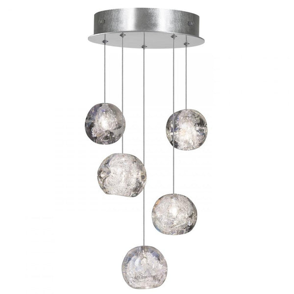 Pendant, Round, 5-Light, LED, Dichroic Glass Crystal, Platinized Silver Leaf Canopy, 12"W (852440-106LD KKAD)