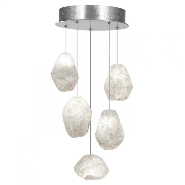 Pendant, Round, 5-Light, LED, Clear Quartz Glass, Platinized Silver Leaf Canopy, 12"W (852440-13LD KKAH)