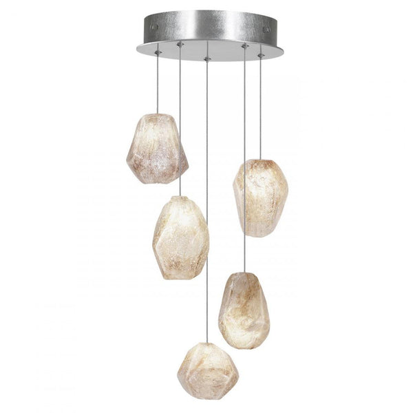 Pendant, Round, 5-Light, LED,  Quartz Glass, Platinized Silver Leaf Canopy, 12"W (852440-14LD KKAJ)