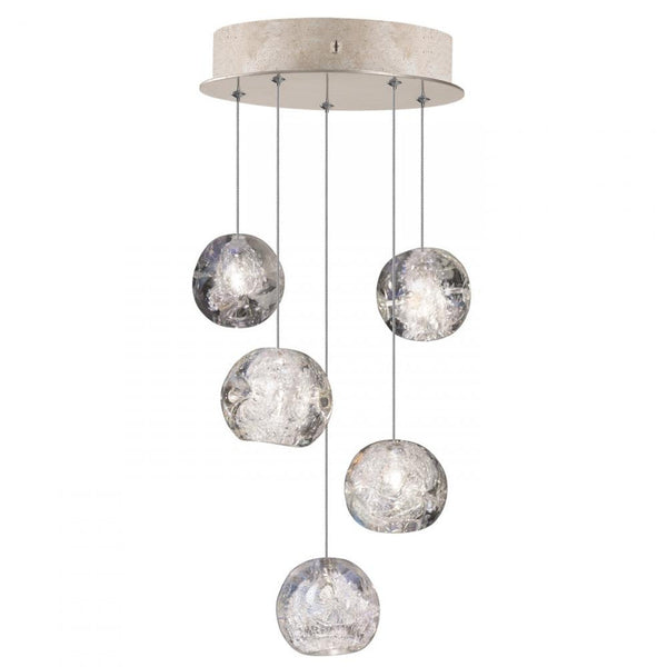 Pendant, Round, 5-Light, LED, Dichroic Glass Crystal, Gold-Toned Silver Leaf Canopy, 12"W (852440-206LD KKAM)