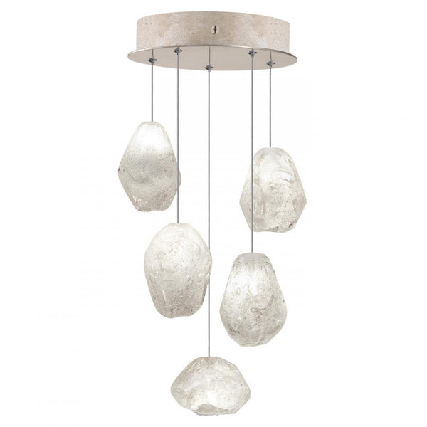 Pendant, Round, 5-Light, LED, Clear Quartz Glass, Gold-Toned Silver Leaf Canopy, 12"W (852440-23LD KKAR)