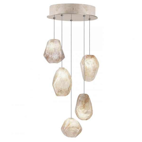 Pendant, Round, 5-Light, LED,  Quartz Glass, Gold-Toned Silver Leaf Canopy, 12"W (852440-24LD KKAT)