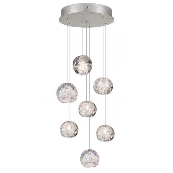 Pendant, Round, 7-Light, LED, Dichroic Glass Crystal, Platinized Silver Leaf Canopy, 14"W (852640-106LD KKA8)