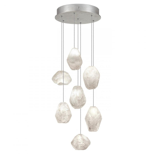 Pendant, Round, 7-Light, LED, Clear Quartz Glass, Platinized Silver Leaf Canopy, 14"W (852640-13LD KKA4)