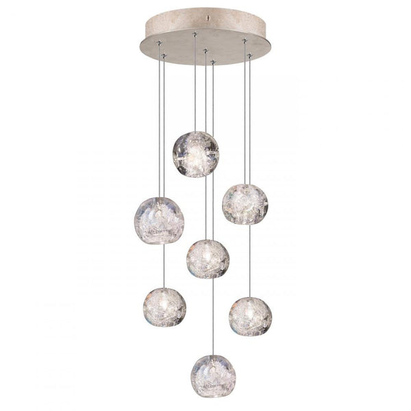 Pendant, Round, 7-Light, LED, Dichroic Glass Crystal, Gold-Toned Silver Leaf Canopy, 14"W (852640-206LD KKA0)