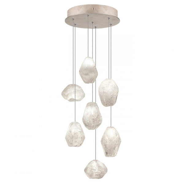 Pendant, Round, 7-Light, LED, Clear Quartz Glass, Gold-Toned Silver Leaf Canopy, 14"W (852640-23LD KK9W)