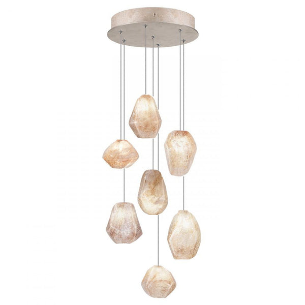 Pendant, Round, 7-Light, LED,  Quartz Glass, Gold-Toned Silver Leaf Canopy, 14"W (852640-24LD KK9T)