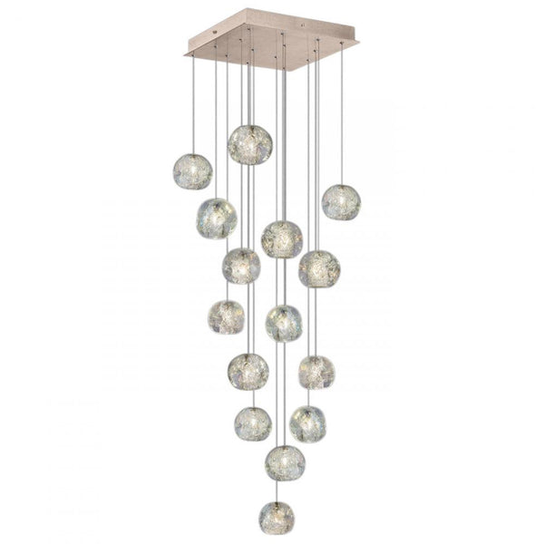 Pendant, Square, 15-Light, LED, Dichroic Glass Crystal, Gold-Toned Silver Leaf Canopy, 19"W (853040-206LD KK92)