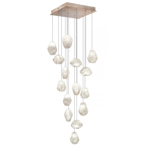 Pendant, Square, 15-Light, LED, Clear Quartz Glass, Gold-Toned Silver Leaf Canopy, 19"W (853040-23LD KK8Y)