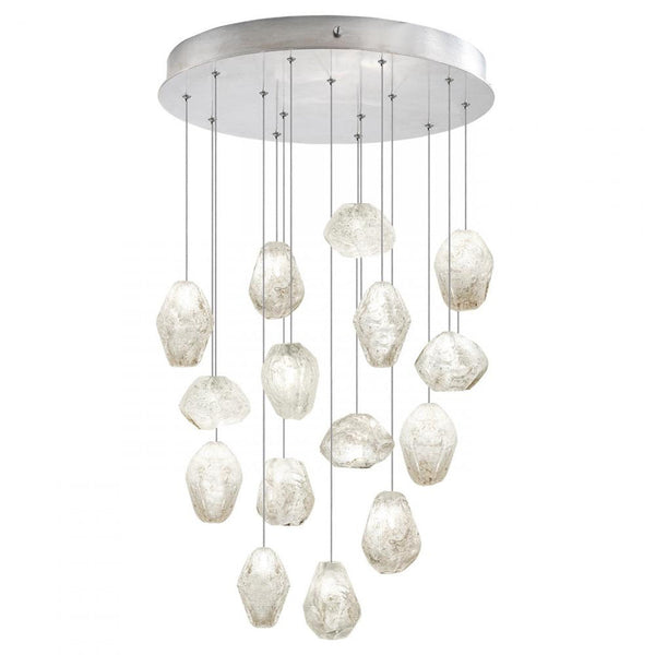 Pendant, Round, 15-Light, LED, Clear Quartz Glass, Platinized Silver Leaf Canopy, 21"W (853140-13LD KK8M)