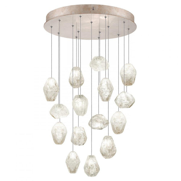 Pendant, Round, 15-Light, LED, Clear Quartz Glass, Gold-Toned Silver Leaf Canopy, 21"W (853140-23LD KK8D)