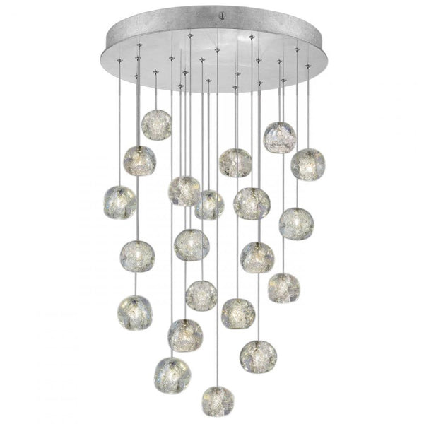 Pendant, Round, 22-Light, LED, Dichroic Glass Crystal, Platinized Silver Leaf Canopy, 24"W (853240-106LD KK88)