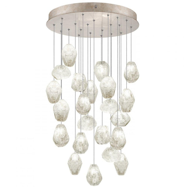 Pendant, Round, 22-Light, LED, Clear Quartz Glass, Gold-Toned Silver Leaf Canopy, 24"W (853240-23LD KJA4)