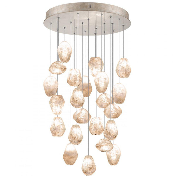 Pendant, Round, 22-Light, LED,  Quartz Glass, Gold-Toned Silver Leaf Canopy, 24"W (853240-24LD KJA3)