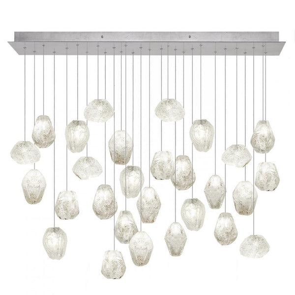 Pendant, Rectangular, 28-Light, LED, Clear Quartz Glass, Platinized Silver Leaf Canopy, 54"W (853640-13LD KJAQ)