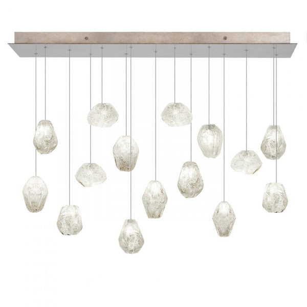 Pendant, Rectangular, 15-Light, LED, Clear Quartz Glass, Gold-Toned Silver Leaf Canopy, 48"W (853740-23LD KL9Z)