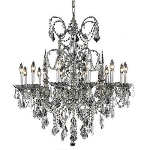 Athena Pewter Twelve-Light Chandelier with Clear Royal Cut Crystals