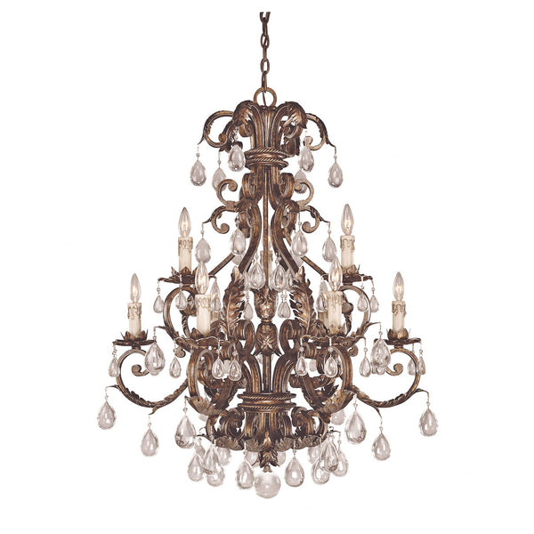 New Tortoise Shell with Silver Nine-Light Chandelier