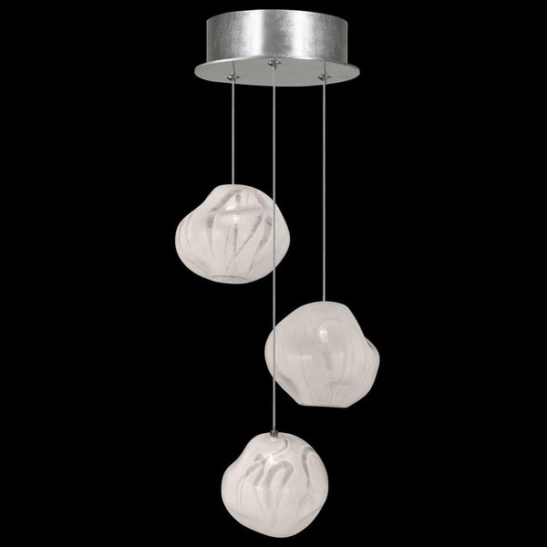 Pendant, Round, 3-Light, LED, White Glass, Silver Leaf Canopy, 9"W (866240-11LD NLZ8)