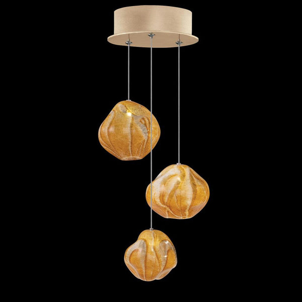 Pendant, Round, 3-Light, LED, Amber Glass, Gold Leaf Canopy, 9"W (866240-22LD NLZ9)