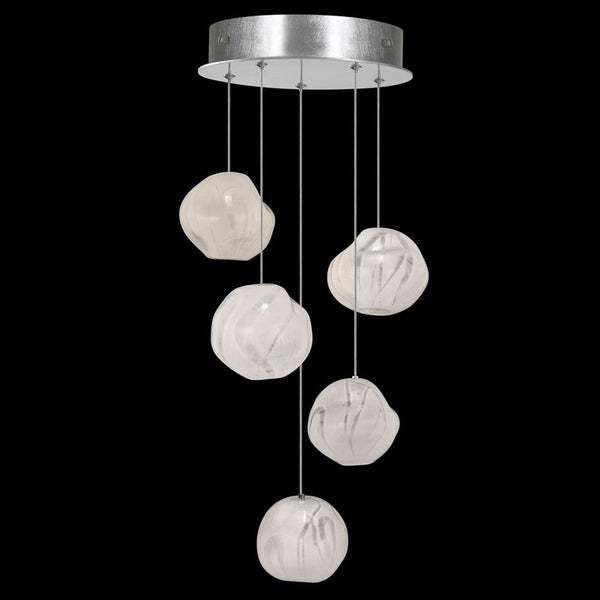 Pendant, Round, 5-Light, LED, White Glass, Silver Leaf Canopy, 12"W (866340-11LD NLZA)