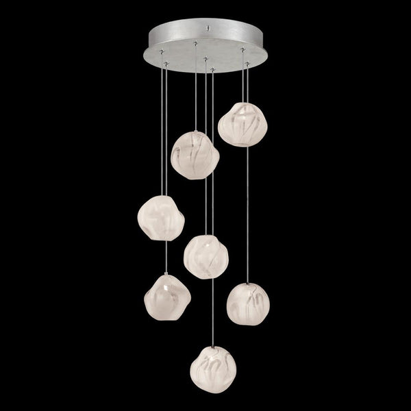 Pendant, Round, 7-Light, LED, White Glass, Silver Leaf Canopy, 14"W (866440-11LD NLZD)