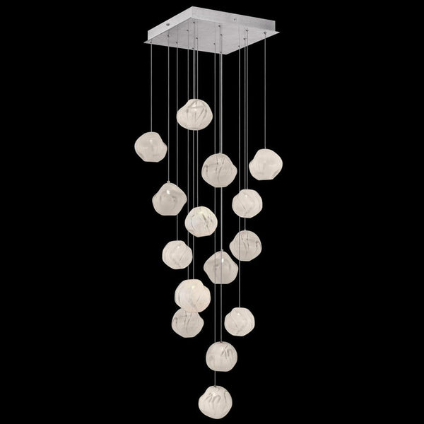 Pendant, Square, 15-Light, LED, White Glass, Silver Leaf Canopy, 19"W (866840-11LD NLZF)