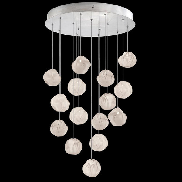 Pendant, Round, 15-Light, LED, White Glass, Silver Leaf Canopy, 21"W (867040-11LD NLZH)