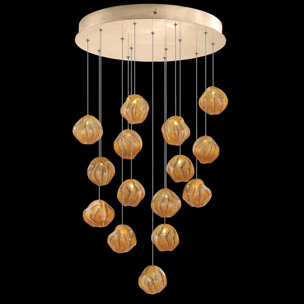 Pendant, Round, 15-Light, LED, Amber Glass, Gold Leaf Canopy, 21"W (867040-22LD NLZJ)