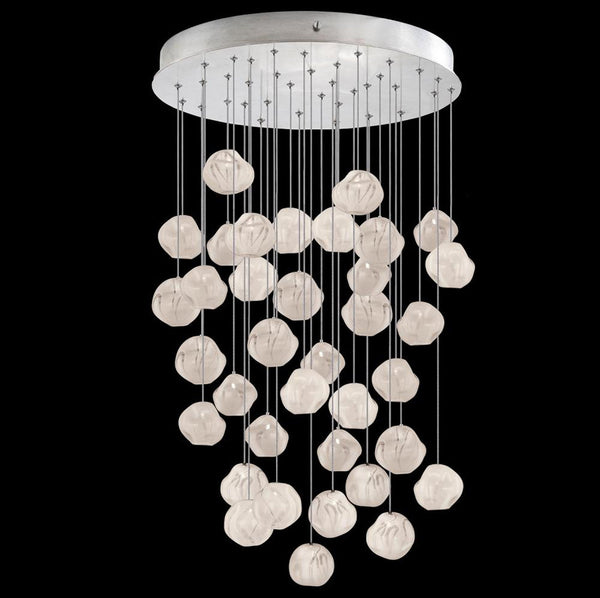 Pendant, Round, 36-Light, LED, White Glass, Silver Leaf Canopy, 34"W (867440-11LD NLZK)