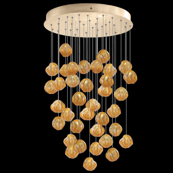 Pendant, Round, 36-Light, LED, Amber Glass, Silver Leaf Canopy, 34"W (867440-22LD NLZL)