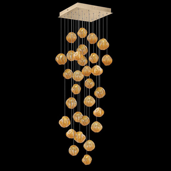 Pendant, Square, 30-Light, LED, Amber Glass, Gold Leaf Canopy, 30"W (867640-22LD NLZN)