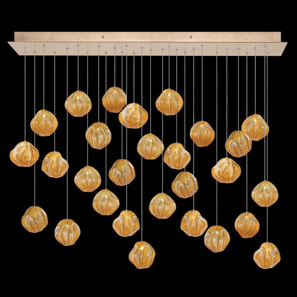 Pendant, Rectangular, 28-Light, LED, Amber Glass, Gold Leaf Canopy, 54"W (867840-22LD NLZQ)