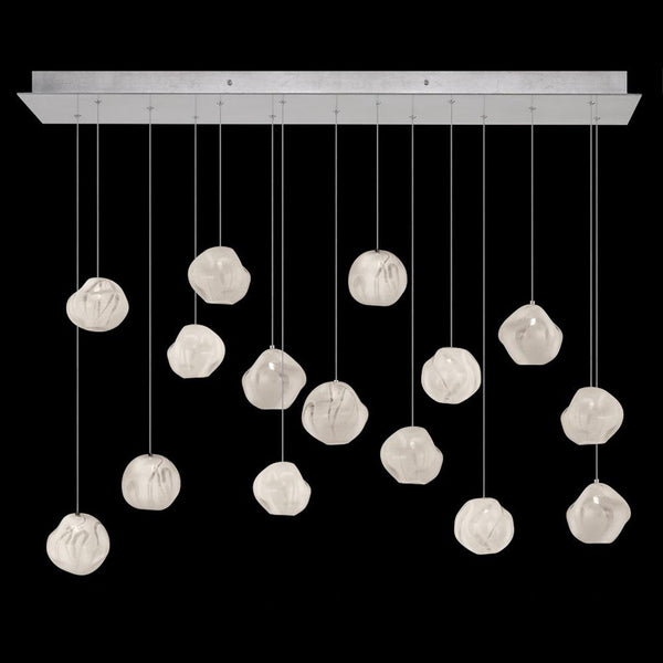 Pendant, Rectangular, 15-Light, LED, White Glass, Silver Leaf Canopy, 48"W (868240-11LD NLZR)