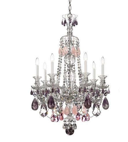 Silver Seven-Light Amethyst and Rose Rock Crystal Chandelier, 26W x 37.5H x 26D