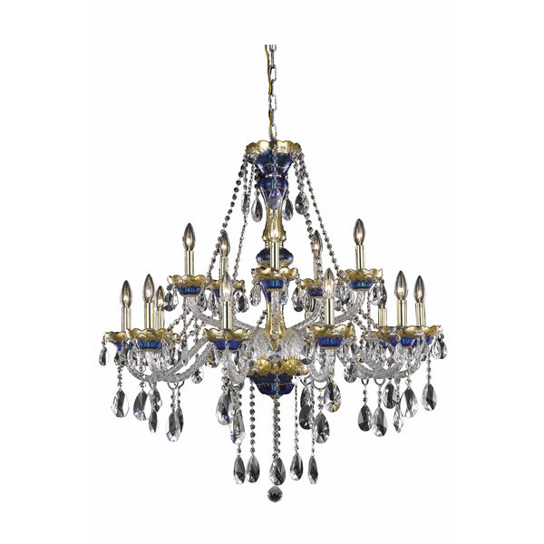 Alexandria Blue Fifteen-Light Chandelier with Clear Royal Cut Crystals