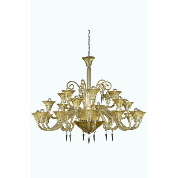 Yellow 24-Light Chandelier with Elegant Cut Crystal