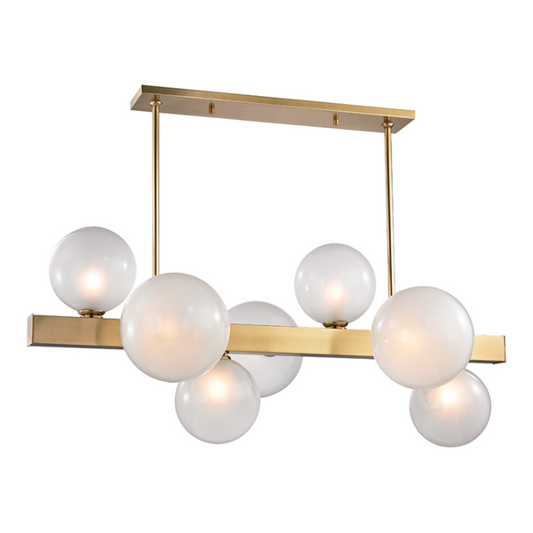 Linear Chandelier, 7-Light, Aged Brass, Acid Etched Shade, 43.5"W (8717-AGB 9ZG5R)